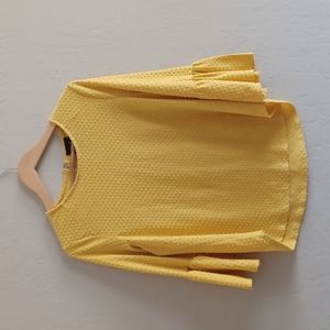 W5 yellow swiss dot 3/4th bell sleeve blouse Size M